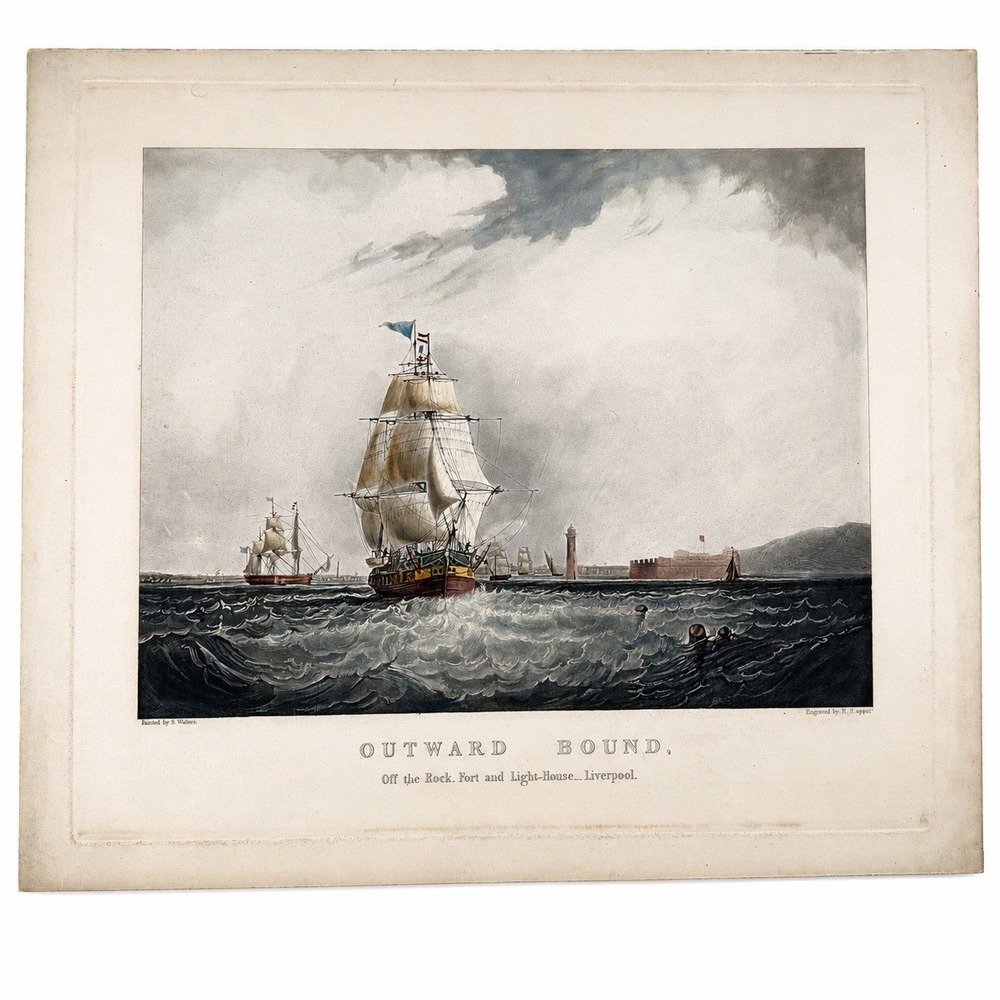 Antique Aquatint Outward Bound Liverpool S Walters H Papprill Marine Ship Print